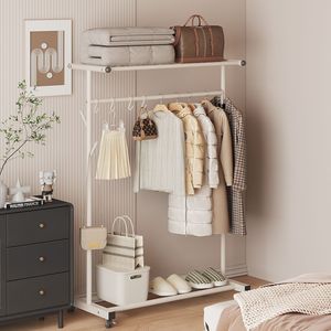 Clothes Rack Floor Standing Metal Drying Rack With Shelf And <b>Basket</b> For Bedroom <b>Storage</b> Mobile Design Rectangle Shape - Product Image 4