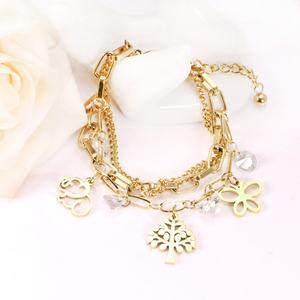 Bracelet en acier inoxydable plaqué or avec pendentifs cœur et arbre, chaîne à maillons en acier inoxydable - Product Image 6