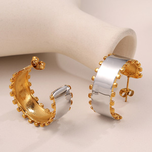 Two-Tone Gold Plated <b>Bracelet</b> And Earrings <b>Set</b> Geometric Design For Women Party Fashion Jewelry Zinc Alloy - Product Image 3