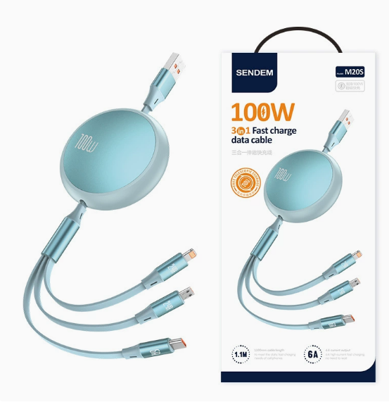 100W 6A Retractable 3 in 1 Charging Cable Mini Telescopic Multi USB Fast Charger Cable Type C IOS Micro USB Travel Data Cable