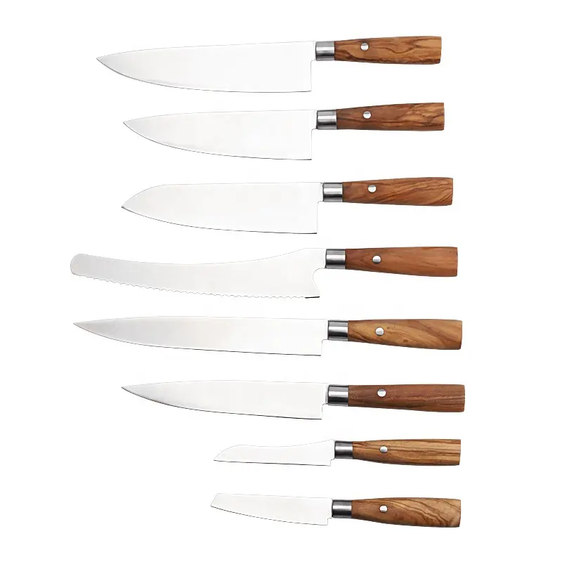 Набор профессиональных кухонных ножей шеф-повара из 8 предметов, немецкий набор из 1,4116 высокоуглеродистой нержавеющей стали из 8 предметов, 1000 комплектов в упаковке