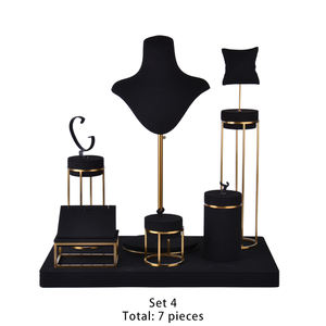 Juego de Exhibición de Joyería Negra de Lujo Jinsky, Base de Metal Dorado, Elegante Exhibidor de Collares y Pendientes para Exhibición en Tiendas - Product Image 6