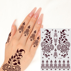 Autocollants de tatouage au henné Tiebeauty J1384, imperméables, motif indien brun, pour l'art des mains et des doigts - Product Image 1