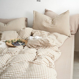 Kuncheng Japanese Style Plaid <b>Bedding</b> Set Cotton Duvet Cover <b>Sheet</b> Set For Dormitory Home Use Four Seasons - Product Image 1