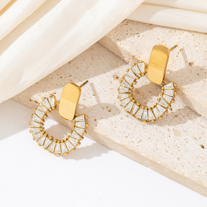 Pendientes de Moda DANSHU Antialérgicos, Circulares, Huecos, Colgantes, Chapados en Oro de 18K, con Circonita Cúbica - Product Image 3