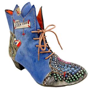 Chaussures d'hiver en cuir poli pour femmes, bottes décontractées populaires en peau de serpent imprimée, nouvelle collection - Product Image 1