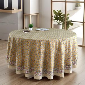 Handmade Modern Floral <b>Round</b> Dining <b>Tablecloth</b> 100% Cotton 100D/48F Washable Customizable Home Party Decor in - Product Image 1