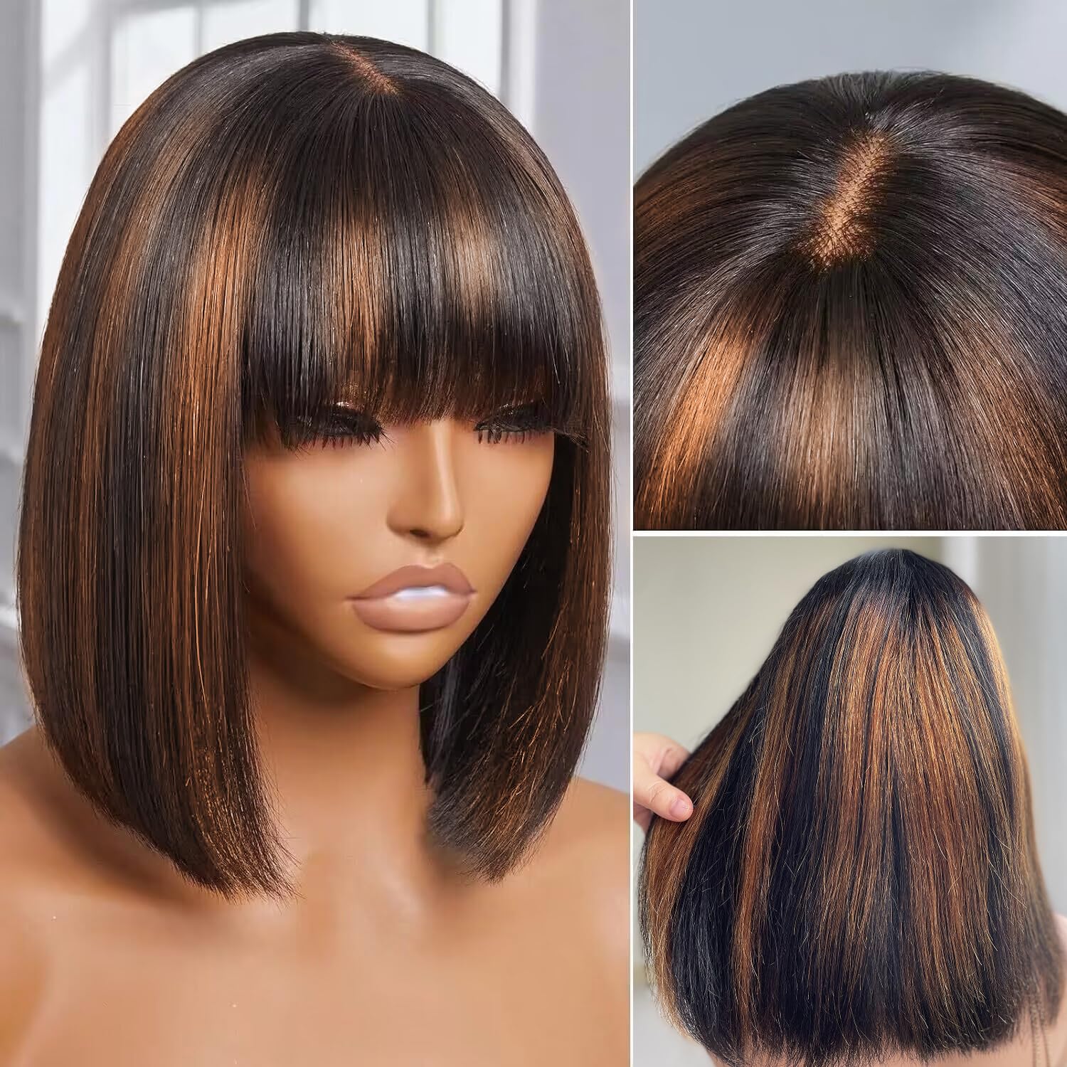Human Hair lace frontal Bob Wig-highlight