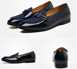 Mocassins pointus bleus pour hommes, chaussures habillées à enfiler pour hommes, mocassins décontractés pour affaires avec boucle métallique - Product Image 4