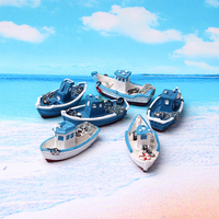 Modèle de bateau de pêche miniature en résine méditerranéenne exquise, bleu et blanc, ornement de bateau nautique, micro-paysage, décoration d'aquarium, décoration de la maison