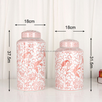 J261 haute qualité chinoiserie fleur rouge oiseau pot vase décor à la maison bocaux cylindriques en céramique avec couvercles