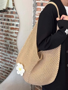 Polyester Crochet Bohemian Tote <b>Bag</b> Hollow Out Flower Decor Arcuate Strap Fashion Shopping Bulk - Product Image 5