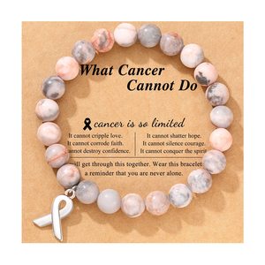 Braccialetti Elastici BEIQIAN all'Ingrosso con Perline in <span class=keywords><strong>Pietra</strong></span> Naturale di Quarzo per la Consapevolezza sul <span class=keywords><strong>Cancro</strong></span> al Seno, Regalo per Donne e Ragazze - Product Image 2