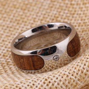 <b>Titanium</b> Steel Wood Grain Diamond <b>Ring</b> Round Brilliant Cut Unisex Everyday Wear Jewelry - Product Image 3