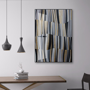 Cuadro Decorativo Abstracto Geométrico en Lienzo, Color Dorado, Plateado, Negro y Gris, Arte de Pared para el Hogar, Pintura de Porcelana con Cristales, Directo de Fábrica - Product Image 5