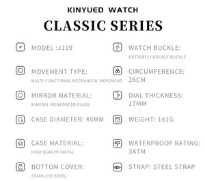 Montre mécanique automatique pour homme KINYUED, bracelet en acier inoxydable, phase de lune, date, tourbillon, étanche 3BAR - Product Image 5