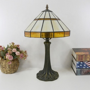 LongHuiJing Tiffany Table Lamp with Conical Shade Beige and Bronze Stained Glass Lampshade Restaurant - Product Image 3