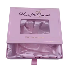 Custom Luxury Pink Slide <b>Drawer</b> Hair Bundle Box With Satin Wig <b>Insert</b> for Bundles Hair Extensions Wigs Packaging Boxes - Product Image 6