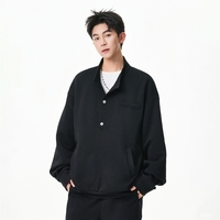Ensemble de survêtement décontracté pour homme en coton respirant 100 %, coupe oversize, avec veste à col montant et pantalon de jogging, style streetwear deux pièces