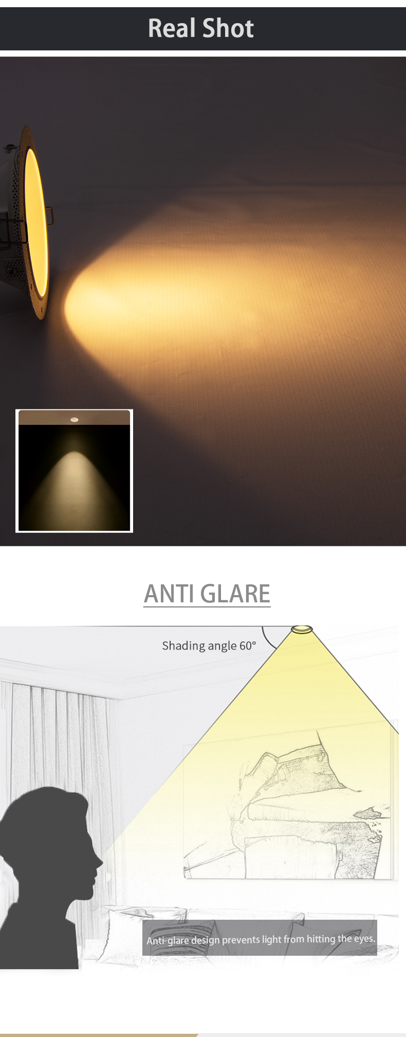 Anti Glare Recessed Cob LED Downlight 5w 90mm Cut Out 2 Year Warranty