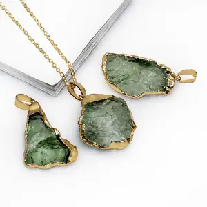 Phụ Nữ Thời Trang Tự Nhiên Pha Lê Vòng Cổ Màu Mạ Vàng Cạnh Bông Tai Mặt Dây Chuyền Tím Agate Slice Cerulean Pendant DIY Jewelry