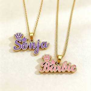 Collana con Ciondolo Personalizzato Duoying in Acciaio Inossidabile Placcato Oro 18K PVD con <span class=keywords><strong>Nome</strong></span>, Corona e Stella Smaltata Colorata per Ragazze - Product Image 1