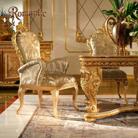 Ensemble de table à manger de luxe personnalisé, style européen classique, en bois massif sculpté, doré, 6 places, salle à manger royale, ensemble de meubles haut de gamme