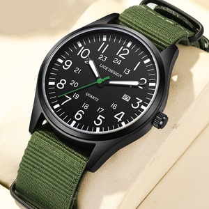Men's Outdoor Waterproof Luminous Casual Quartz Watch Green Nylon Strap Arabic Numeral Dial Fashion Sports Watch for Men - Product Image 1