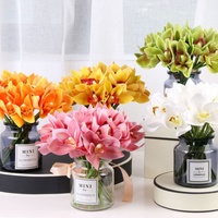 Buket Anggrek Cymbidium Buatan Berkualitas Tinggi 6 Tangkai, Dekorasi Pernikahan, Bunga Anggrek Buatan