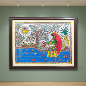 Pintura Madhubani de Lujo en Lienzo 3D Completo, Hecha a Mano, Arte Folclórico del Patrimonio de Bihar, Ojistha Industries, Decoración del Hogar 6375 - Product Image 4