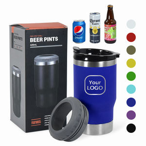 Özel Logo çift kapaklar soğutma Tumbler düzenli 14oz şişe soğutucu buzdolabı bira açacağı ile kutu soğutucu tutamağı paslanmaz çelik - Product Image 1