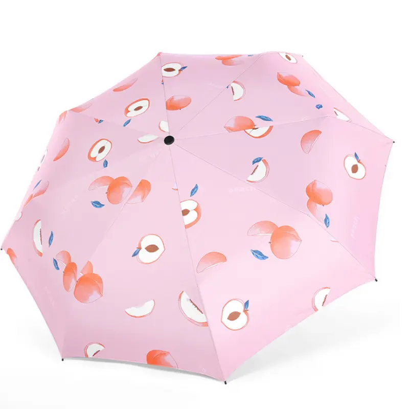 과일 시리즈 완전 자동 성인 우산 태양 비 보호 자외선 차단 폰지 소재 블랙 코팅 접이식 디자인