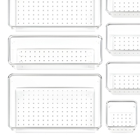 Set Organizer Laci PS Transparan 25 Buah 4 Ukuran, Dapat Ditumpuk, Anti Selip, untuk Penyimpanan Makeup, Kantor, Dapur, Kamar Mandi