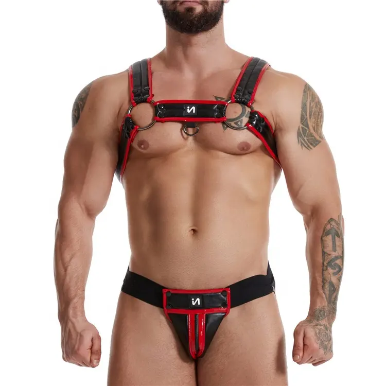 Kostum BDSM Harness Seksi Kulit Imitasi dengan Pakaian Dalam Jockstrap Pakaian Dalam Pria Gay Seks Pakaian Dalam Klub Nakal Setelan Tubuh untuk Pria