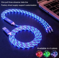 Câble de données USB 3 en 1 à chargement super rapide Fil lumineux Lumière fluide Type C Micro USB-C pour station de charge d'imprimante de téléphone portable