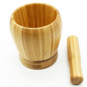 Mortir Bambu & alu dapur rumah tangga penumbuk bawang putih Manual bulat makanan penggiling bumbu kayu mortir dan alu produk diskon besar - Product Image 3