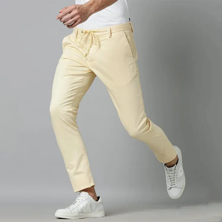 Pantaloni Casual da uomo in Spandex di cotone con funzione Chino giallo chiaro di lusso