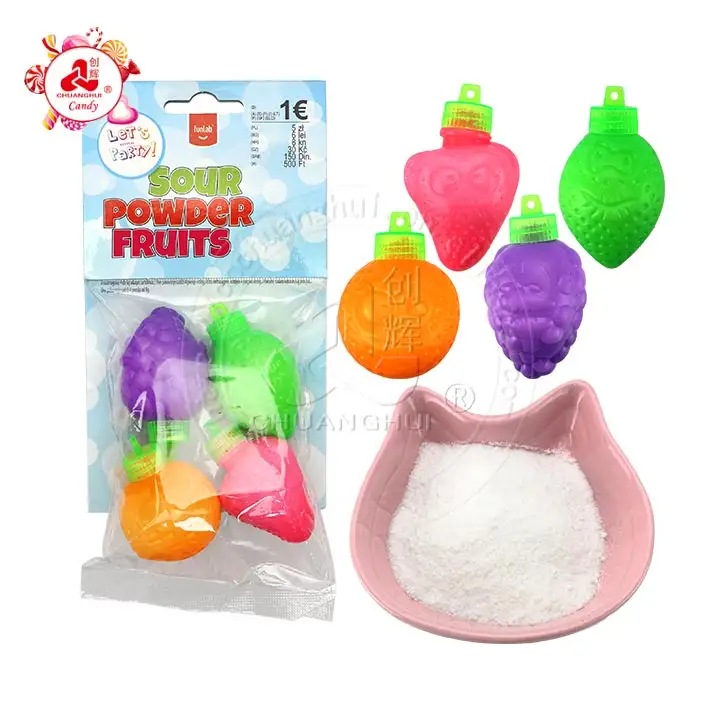Meyve şekli şişe ekşi toz şeker, 4 in 1 ekşi tozu meyve asılı çanta