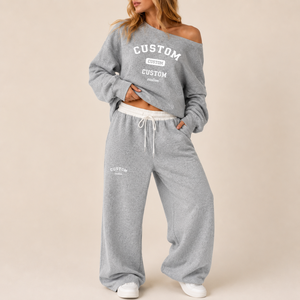<span class=keywords><strong>Tuta</strong></span> da <span class=keywords><strong>Donna</strong></span> Personalizzata in Cotone 100% con Felpa Oversize a Spalle Scoperte e <span class=keywords><strong>Pantaloni</strong></span> Larghi, Set Casual Streetwear da <span class=keywords><strong>Donna</strong></span> - Product Image 2