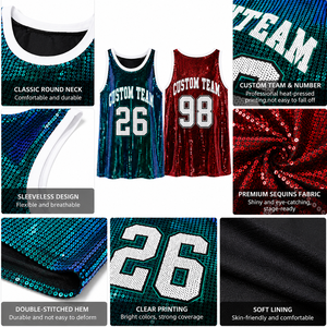 Robe tunique à sequins personnalisée avec numéro d'équipe, sans manches, coupe oversize, tenue de supporter de basketball pour femme, vente en gros - Product Image 6