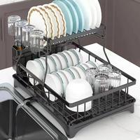Nouveau égouttoir à vaisselle double niveau sur pied, moderne et simple, en métal, avec options bicolores amovibles, pour rangement de table de cuisine