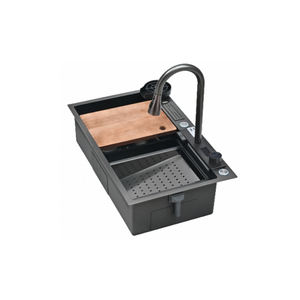 Évier de cuisine à cascade à une cuve en acier inoxydable 304 contemporain Smart SUS304 noir avec accessoire de robinet - Product Image 1