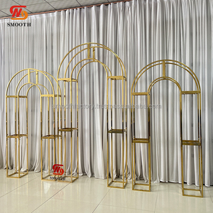 LEDA Wedding Events Three-piece Set Metal Frame <b>Backdrop</b> <b>Stand</b> Gold Stainless Steel Double Arch - Product Image 2