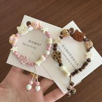 Pulseras de Cuentas de Cerámica con Diseño de Animales Lindos (Perro, Gato, Cerdo, Panda), Pulseras Tejidas con Cuentas de Cerámica Coloridas con Conchas Marinas y Flores, Regalos para Niños y Niñas