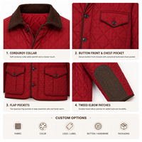 Veste de campagne matelassée rouge hydrofuge multi-poches, doublure chaude, panneaux de manches en tweed, OEM ODM, veste pour homme