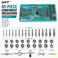 Jeu de tarauds et filières SXT 40 pièces SAE, kit d'outils de filetage HSS pour tuyaux NPT, UNC UNF 4-40 à 1/2-20 pour réparation automobile