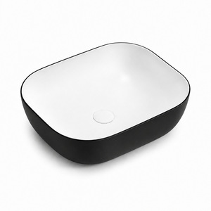 Lavabo de Cerámica de Titanio Italiano, 500x400mm, Blanco por Dentro, Negro por Fuera, Sin Orificio, para Encimera - Product Image 2