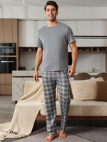 Ensemble de pyjama d'été de luxe personnalisé pour homme, vêtements de détente doux à manches courtes et pantalon long, fournisseur de vêtements de nuit