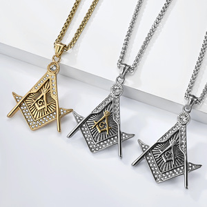 Cross-border yunnique trendy <b>titanium</b> steel gold-plated diamond Freemason necklace for men, punk style, colorfast, - Product Image 2