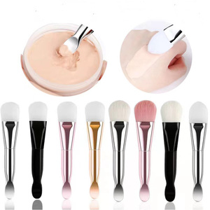 Brosse nettoyante pour cils en silicone à double tête courbée avec applicateur de masque facial et cuillère, outil de maquillage - Product Image 1
